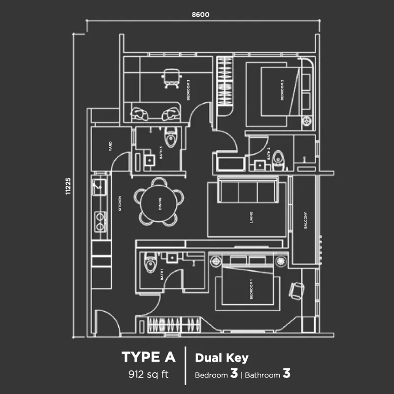 Type A Dual Key 3Rooms